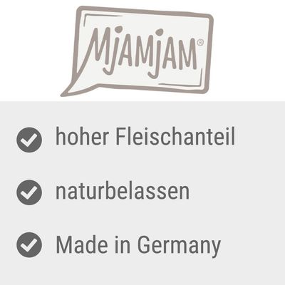 Mjamjam. Hoher Fleischanteil, naturbelassen, Made in Germany.