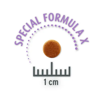 Velikost briket: premer 1 cm. Besedilo: Special Formula X.
