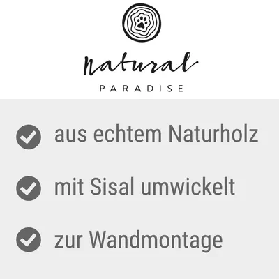 Natural Paradise. Iz pravega naravnega lesa, ovit s sisalom, za montažo na steno.