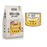 MAC´s Kombi-Paket: 12 x 200 g Nassfutter + 2 x 1,5 kg Superfood Trockenfutter  - 12 x 200 g Geflügel & Cranberry + 2 x 1,5 kg Adult Ente, Pute & Huhn