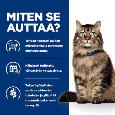 MITEN SE AUTTAA? Tehoaa nopeasti raviten mikrobiomia ja parantaen ulosteen laatua. Kliinisesti todistettu vähentävän vatsavaivoja. Tukee hyödyllisten suolistobakteerien toimintaa.