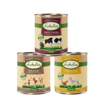 Sparpaket Lukullus Naturkost 24 x 800 g Adult Mixpaket (3 Sorten) getreidefrei