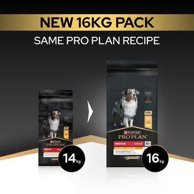 Purina Pro Plan Medium Adult 1+ Everyday Nutrition most új, 16 kg-os csomagolásban, korábban 14 kg. Az összetétel változatlan maradt.