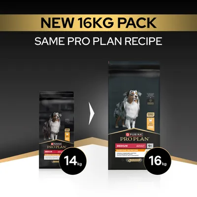 Purina Pro Plan Medium Adult 1+ Everyday Nutrition most új, 16 kg-os csomagolásban, korábban 14 kg. Az összetétel változatlan maradt.