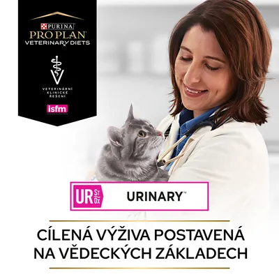 Purina Pro Plan Veterinary Diets UR St/Ox Urinary. Cielená výživa postavená na vedeckých základoch. Veterinární klinické řešení. isfm. Text v češtine.