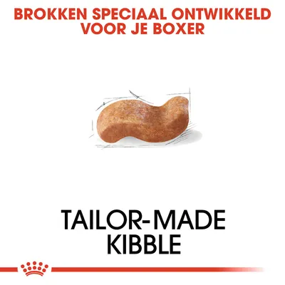 Brokken speciaal ontwikkeld voor je Boxer. TAILOR-MADE KIBBLE. Afbeelding van een op maat gemaakte hondenbrok.