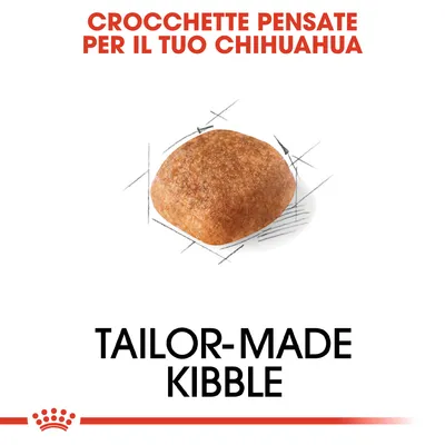 CROCCHETTE PENSATE PER IL TUO CHIHUAHUA. TAILOR-MADE KIBBLE. Crocchetta singola al centro dell'immagine.