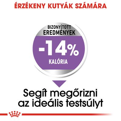 ÉRZÉKENY KUTYÁK SZÁMÁRA. BIZONYÍTOTT EREDMÉNYEK: -14% KALÓRIA. Segít megőrizni az ideális testsúlyt.