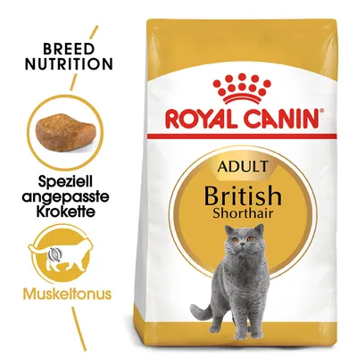 Royal Canin Adult British Shorthair. Speziell angepasste Krokette für Muskeltönung. Breed Nutrition.
