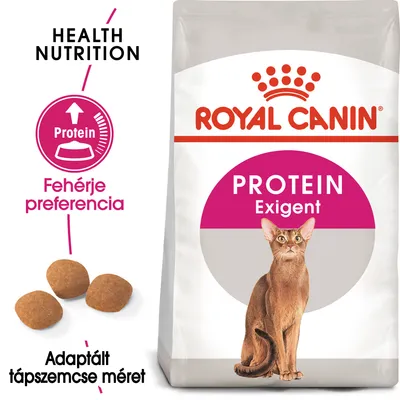 Royal Canin PROTEIN Exigent macskaeledel csomag, fehérje preferencia, adaptált tápszemcse méret, Health Nutrition felirat, barna tápszemcsék képe Royal Canin PROTEIN Exigent macskaeledel csomag, fehérje preferencia, adaptált tápszemcse méret, Health Nutrition felirat, barna tápszemcsék képe