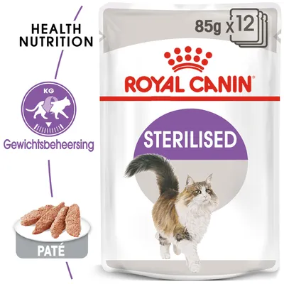 Royal Canin Sterilised kattenvoer, 85g x12. Paté. Gewichtsbeheersing. Health Nutrition. Royal Canin Sterilised kattenvoer, 85g x12. Paté. Gewichtsbeheersing. Health Nutrition.