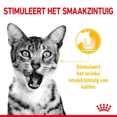 Stimuleert het smaakzintuig. Stimuleert het unieke smaakzintuig van katten.