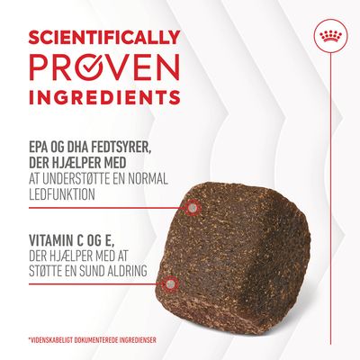 SCIENTIFICALLY PROVEN INGREDIENTS. EPA og DHA fedtsyrer, der hjælper med at understøtte en normal ledfunktion. Vitamin C og E, der hjælper med at støtte en sund aldring.