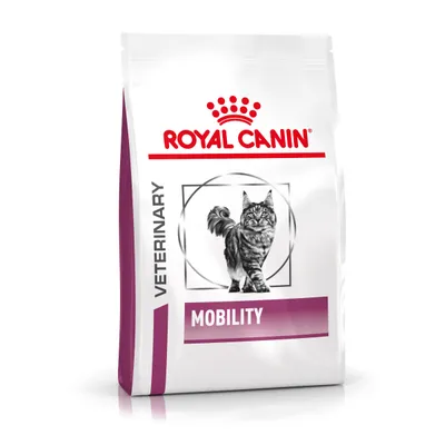 Royal Canin Veterinary Mobility храна за котки, опаковка с изображение на котка и лилав акцент.