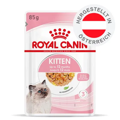 ROYAL CANIN Kitten bis 12 Monate, 85g, in Gelee, ohne Konservierungsstoffe, hergestellt in Österreich.