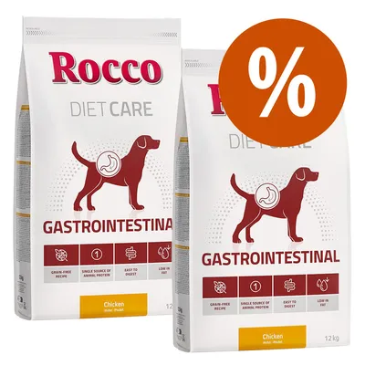 Rocco Diet Care Gastrointestinal, getreidefreie Rezeptur, nur eine tierische Proteinquelle, leicht verdaulich, fettarm, Sorte Chicken, 12 kg. Prozentzeichen für Angebot.