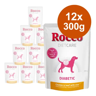 Rocco Diet Care Diabetic, 12x300g, pui și vită cu orez, conținut ridicat de fibre. Hrană specială pentru câini cu diabet.