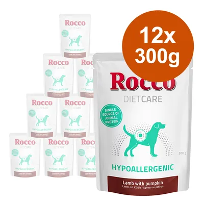 Rocco DietCare Hypoallergenic, lamm med pumpa, en enda animalisk proteinkälla, förpackningsstorlek: 12x300g.