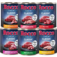 Rocco Classic Probiermix 6 x 800 g - Mix 2: Rind mit Huhn,  Pute, Geflügelherzen, Kalbsherzen, Ente, pur