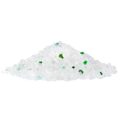 Pile of white and green silica crystals, suitable for cat litter.