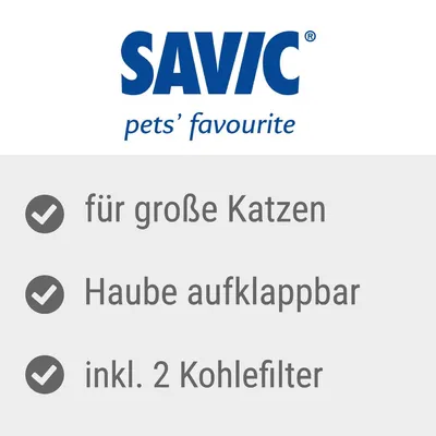 Savic. Für grosse Katzen, Haube aufklappbar, inkl. 2 Kohlefilter.