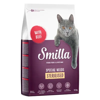 Smilla Special Needs Sterilised karma dla kotów z wołowiną, zamykane opakowanie, wyprodukowano w Niemczech, zawiera taurynę, kwasy omega, Yucca Schidigera, zbilansowana energia, 10 kg.