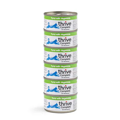 Six cans thrive Complete Tuna with Vegetable, 0% Nonsense* Six cans thrive Complete Tuna with Vegetable, 0% Nonsense*
