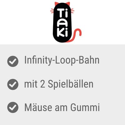 Tiaki. Infinity-Loop-Bahn, mit 2 Spielbällen, Mäuse am Gummi.