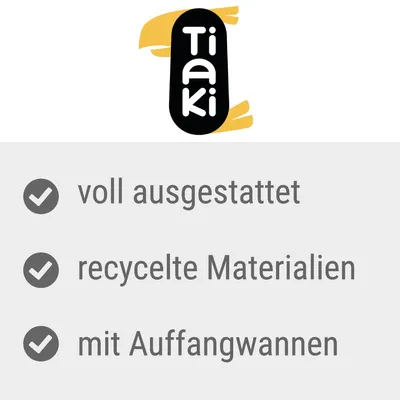 Tiaki. Fuldt udstyret, genanvendte materialer, med opsamlingsbakker.