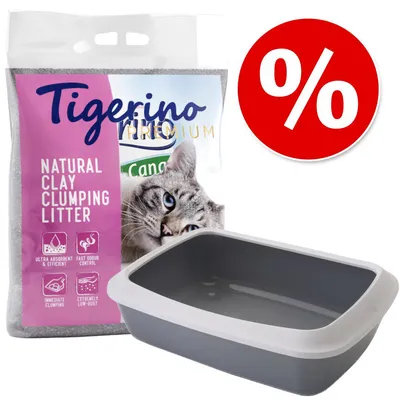 Tigerino Premium Natural Clay sprijemljiv pesek za mačke, zelo vpojen, hitro odstranjuje vonjave, takoj se sprijema, zelo malo prahu. Vidna siva mačja stranišča in rdeč odstotek.