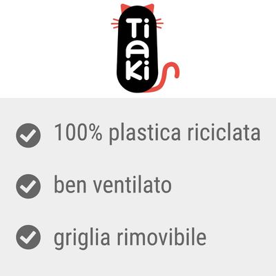 Tiaki. 100% plastica riciclata, ben ventilato, griglia rimovibile.