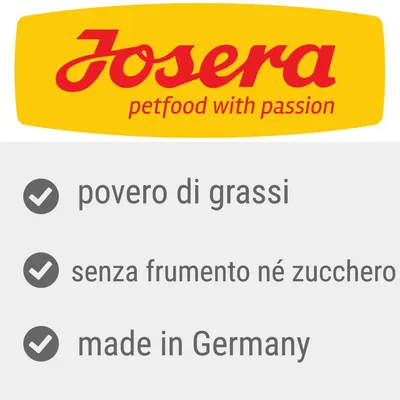 Josera petfood with passion. Povero di grassi, senza frumento né zucchero, made in Germany.