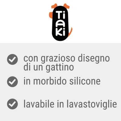 Tiaki. con grazioso disegno di un gattino, in morbido silicone, lavabile in lavastoviglie