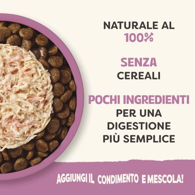 100% naturale, senza cereali, pochi componenti per una digestione più semplice. Aggiungi la spezia e mescola.