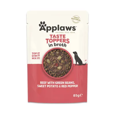 Applaws Taste Toppers liemessä, Naudanliha vihreiden papujen, bataatin ja punaisen paprikan kanssa, 100 % luonnolliset ainesosat, 85 g Applaws Taste Toppers liemessä, Naudanliha vihreiden papujen, bataatin ja punaisen paprikan kanssa, 100 % luonnolliset ainesosat, 85 g
