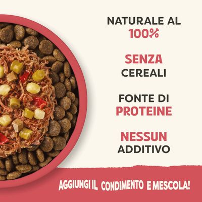 100% naturale, senza cereali, fonte di proteine, nessun additivo. Aggiungi la spezia e mescola.