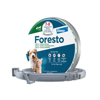 Foresto obroża przeciwko pchłom i kleszczom S: 38 cm obroża dla psów <8 kg oraz kotów, 1 szt.