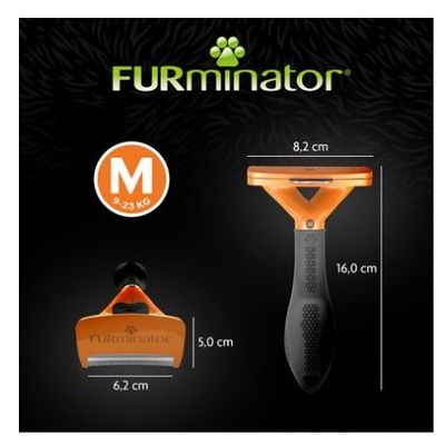 FURminator tovutredningskam med ergonomiskt handtag och rostfri stålklinga, orange-svart, synlig FURejector-knapp.