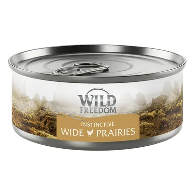 Blik Wild Freedom Instinctive Wide Prairies kattenvoer, metalen verpakking met landschapsafbeelding en merknaam duidelijk zichtbaar op het etiket.