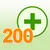 Grønt plus-tegn i cirkel med stort orange tal 200 foran. Ingen yderligere tekst synlig. Grønt plus-tegn i cirkel med stort orange tal 200 foran. Ingen yderligere tekst synlig.
