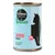 Cosma Pure Love Nature, zalm in bouillon, 100% natuurlijke ingrediënten. Afbeelding van een zwarte kattensilhouet en een rood zalmpictogram.