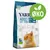Yarrah Adult Cat Food, protein 30 %, fat 13 %, ØKO-mærke, 100 % recyclable packaging, billede af kat på posen. Tekst på engelsk og synlige certificeringer.