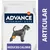 ADVANCE Veterinary Diets affinity, ARTICULAR, REDUCED CALORIE. Kuvassa koira ja oranssi ympyrä takajalassa. Näkyvissä tuotepakkaus ja brändinimi.