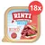 RINTI Kennerfleisch Junior mit Rind, getreidefrei, reich an Omega3. Packung zeigt frisches Fleisch und Zutaten. 18x Portionen. RINTI Kennerfleisch Junior mit Rind, getreidefrei, reich an Omega3. Packung zeigt frisches Fleisch und Zutaten. 18x Portionen.