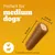 Chew snack, length 10.8 cm, width 2.6 cm. Suitable for medium-sized dogs. Symbols for chicken and sheep. Note: Complementary food for adult dogs.
