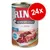 Conservă Kennerfleisch mit Rind Junior, etichetă cu carne de vită și organe, inscripție 24x pe fundal roșu. Text suplimentar: für wachsende Ostereier, reich an Omega-3. Conservă Kennerfleisch mit Rind Junior, etichetă cu carne de vită și organe, inscripție 24x pe fundal roșu. Text suplimentar: für wachsende Ostereier, reich an Omega-3.