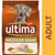 Pachet hrană pentru câini Ultima affinity MEDIUM MAXI ADULT, imagine cu un câine, carne de pui, mazăre, morcovi și cereale vizibile pe ambalaj.