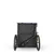 Black bicycle trailer with two wheels and sturdy metal frame construction, rear view.
