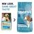 Comparison of old and new packaging for Burgess Sensitive Puppy Complete food, highlighting new look with same taste. Key features: rich in turkey, supports bone growth, glossy coat, solid stools.