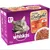 Ambalaj Whiskas Pure Delight pentru pisici adulte 1+ ani, selecție clasică în gelatină: pui, vită, miel, pasăre, 12 plicuri. Imagine cu o pisică și mâncare umedă pe cutie.